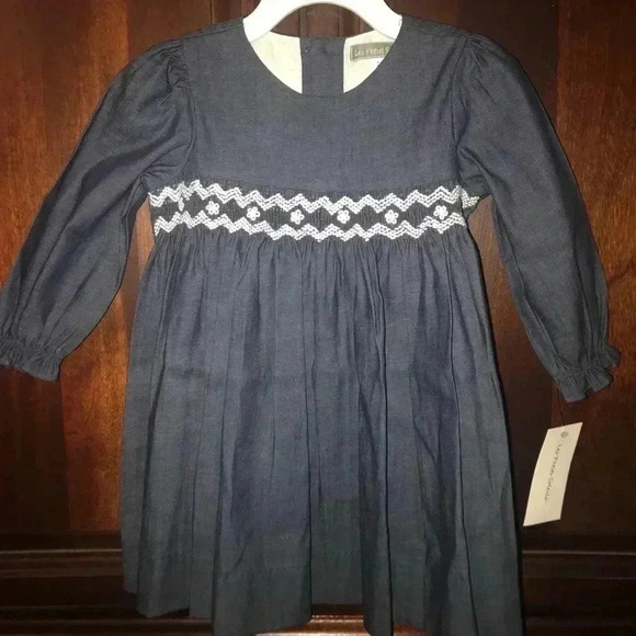 les petits soleils Other - DENIM LIKE MATERIAL SMOCKED DRESS NWT 24M